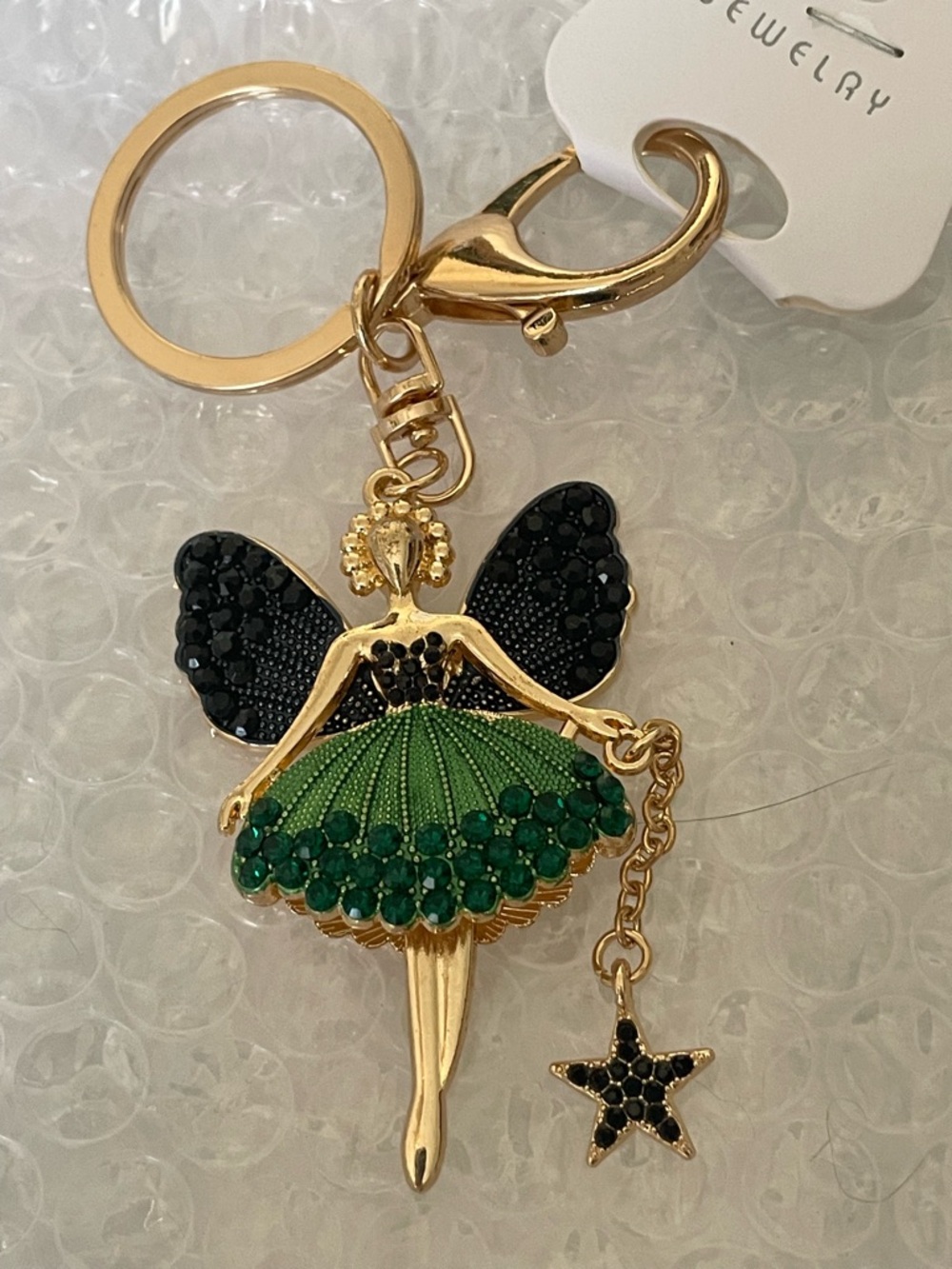 Green and Black Crystal Fairy Keychain